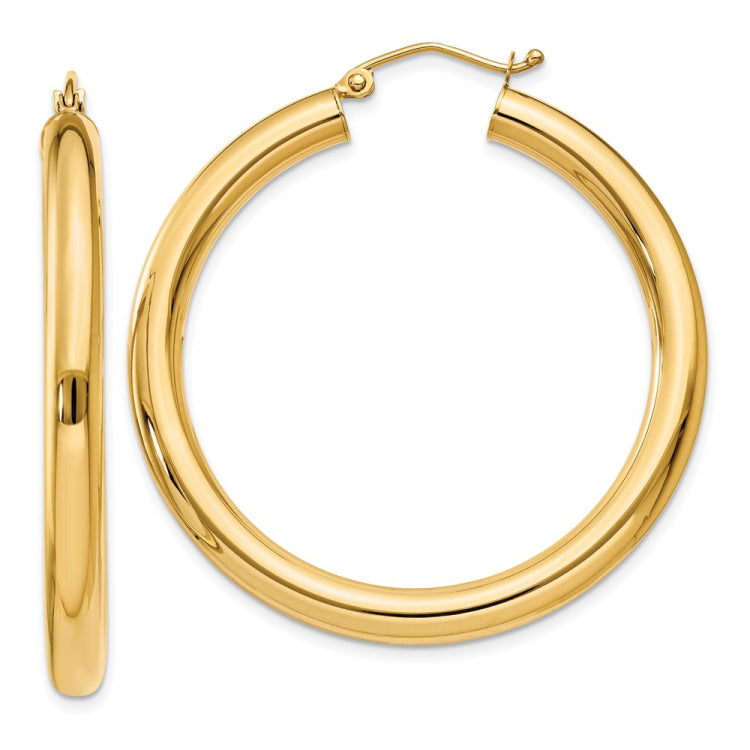 14K 4x40mm Polished Tube Hoop Earrings