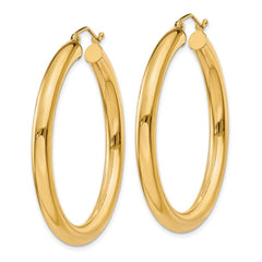 14K 4x40mm Polished Tube Hoop Earrings