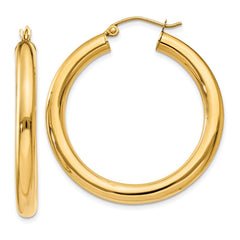 14K 4x35mm Polished Tube Hoop Earrings
