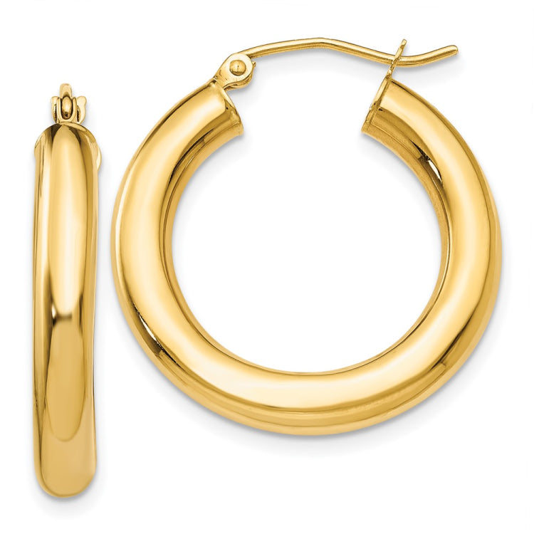 14k 4x25mm Polished Lightweight Tube Hoop Earrings