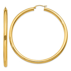 14K 4x65mm Polished Lightweight Tube Hoop Earrings