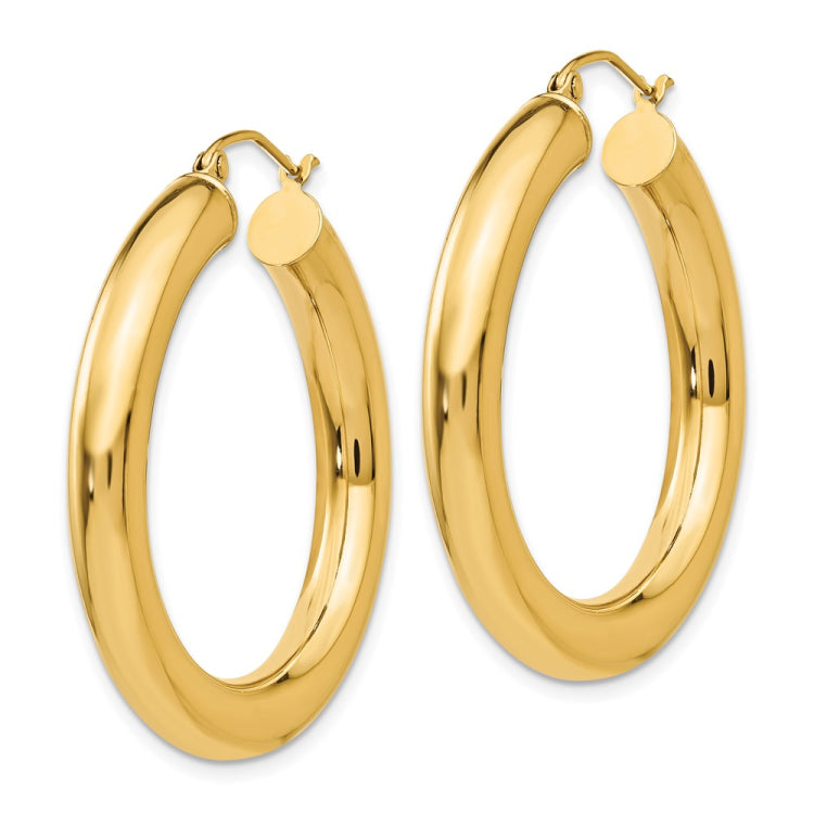 14k 5x35mm Polished Tube Hoop Earrings