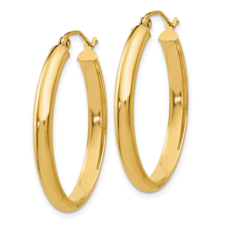 14k 3.5x30mm Polished Oval Tube Hoop Earrings
