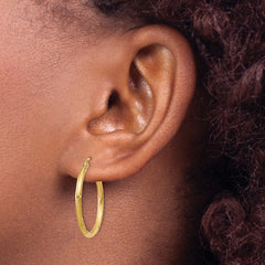 14k 2x25mm Satin Diamond-cut Round Tube Hoop Earrings