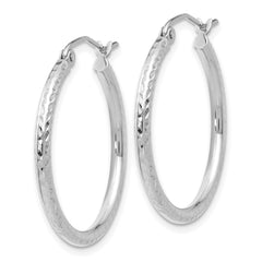 14k White Gold 2x25mm Diamond-cut Round Tube Hoop Earrings