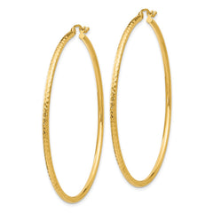 14k 2x55mm Diamond-cut Round Tube Hoop Earrings