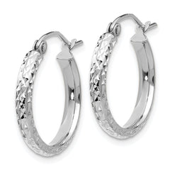 14K White Gold 2.8x18mm Diamond-cut Tube Hoop Earrings