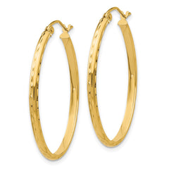 14k 2.5x35mm Lightweight Diamond-cut Oval Tube Hoop Earrings
