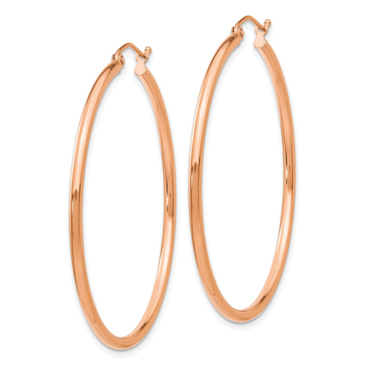 14k Rose Gold 2x45mm Polished Lightweight Tube Hoop Earrings