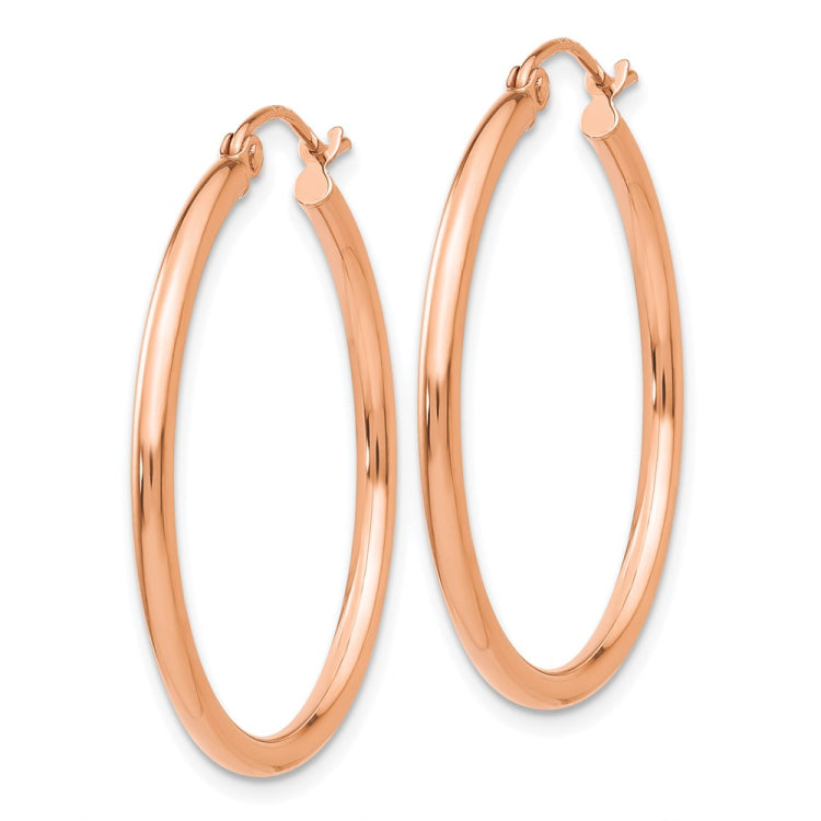 14k Rose Gold 2x30mm Polished Lightweight Tube Hoop Earrings