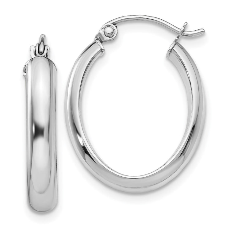 14k White Gold 3.75x21mm Polished Oval Tube Hoop Earrings