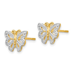 14k and White Rhodium Butterfly Post Earrings