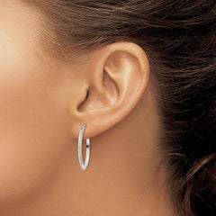 14k White Gold 2x22mm Polished Oval Tube Hoop Earrings