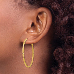 14k 1.35x40mm Diamond-cut Square-Tube Endless Hoop Earrings