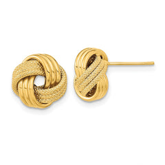 14k 11mm Polished Textured Triple Love Knot Post Earrings