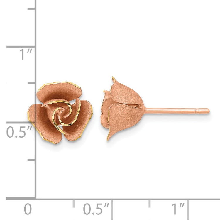 14k and Rose Rhodium Satin Finish Diamond-cut Rose Post Earrings