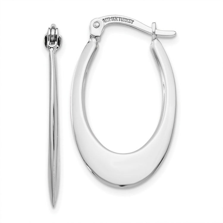 14k White Gold 1x26mm Polished Tapered Oval Hoop Earrings