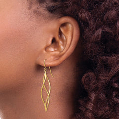 14k Polished Long Twisted Swirl Drop French Hook Earrings