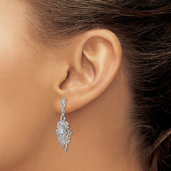14k White Gold Diamond-cut Filigree Dangle Post Earrings