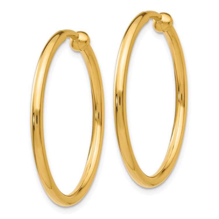14k 2x25mm Polished Tube Hoop Non-pierced Earrings