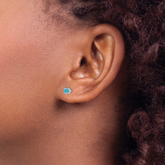 14k White Gold 4mm Round Aquamarine Post Earrings