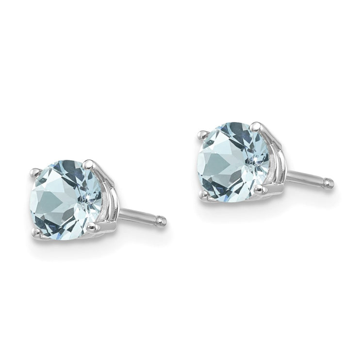 14k White Gold 5mm Round Aquamarine Post Earrings