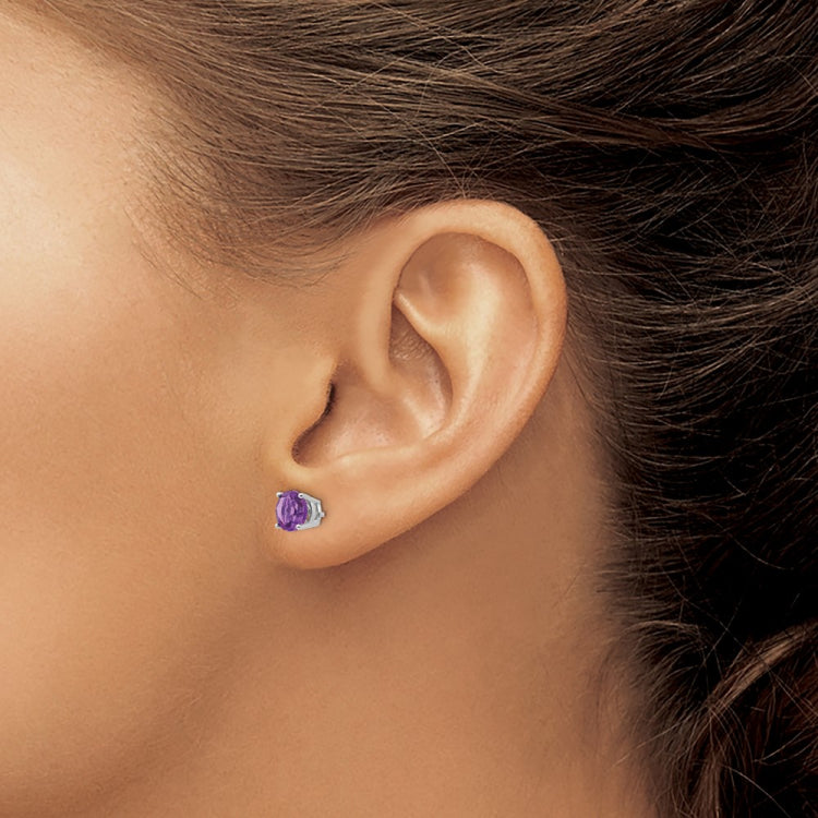 14k White Gold 6mm Round Amethyst Post Earrings