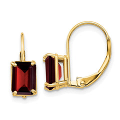 14k 7x5mm Emerald-Cut Garnet Leverback Earrings
