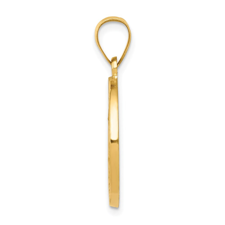 14k Polished and Satin Hollow St Nicholas Medal Round Pendant