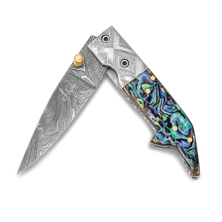 Damascus Steel 256 Layer Folding Blade Abalone Handle Knife
