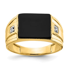 IB Goodman 14k 10x8mm Rectangle Onyx and AA Diamond Mens Ring