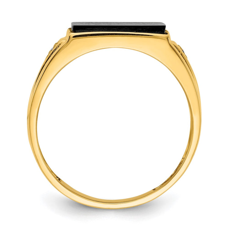 IB Goodman 14k 10x8mm Rectangle Onyx and AA Diamond Mens Ring