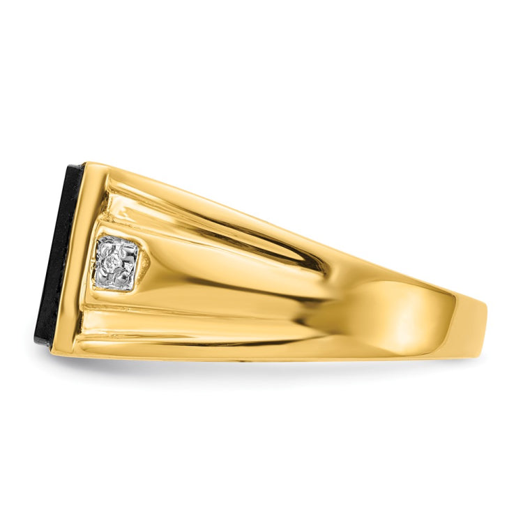 IB Goodman 14k 10x8mm Rectangle Onyx and AA Diamond Mens Ring