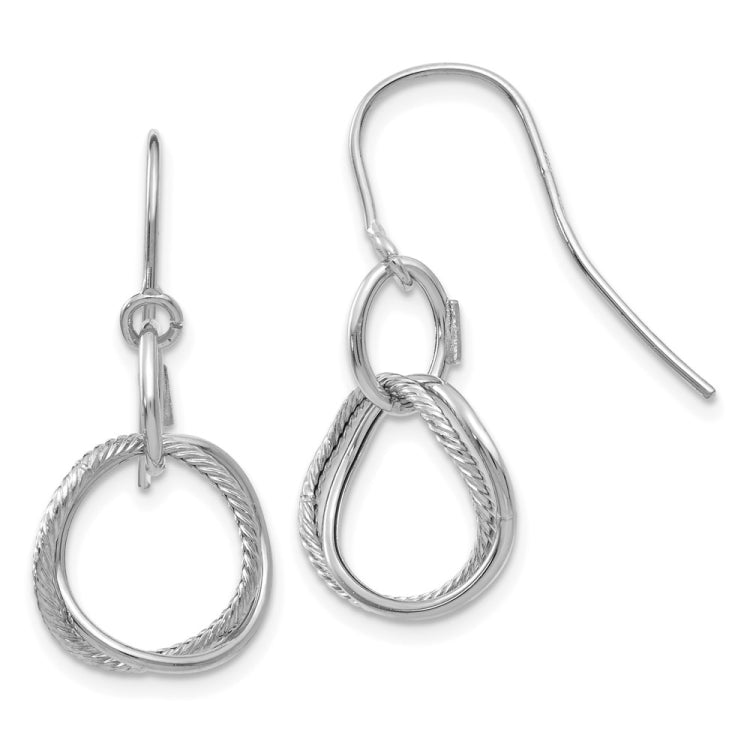 14K White Gold Small Twisted Circle Dangle French Hook Earrings