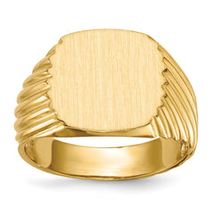 14k 13.5x13.5mm Cushion Open Back Mens Signet Ring
