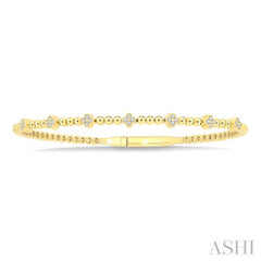 1/6 Ctw Round Cut Bead Bijoux Diamond Clover Bead Fashion Flex Bangle in 10K Yellow Gold