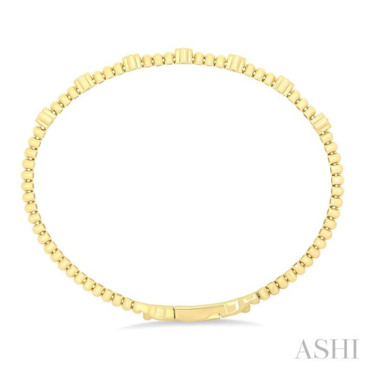 1/6 Ctw Round Cut Bead Bijoux Diamond Clover Bead Fashion Flex Bangle in 10K Yellow Gold