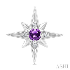 3 MM Round Cut Amethyst and 1/20 Ctw Round Cut Diamond Semi-Precious Fashion Earrings in Sterling Silver