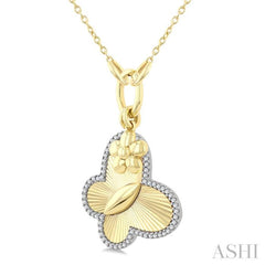 1/6 Ctw Butterfly Charm Fluted Round Cut Diamond Pirouette Fashion Pendant With Chain in 10K Yellow and White Gold