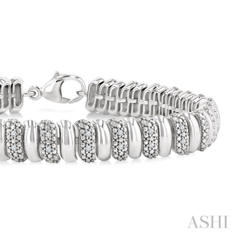 1/6 Ctw Bold Wide Ribbed Round Cut Diamond Pirouette Fashion Bracelet in Sterling Silver