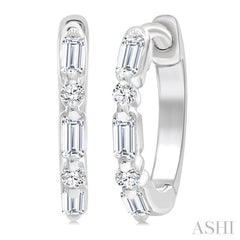 1/5 Ctw Baguette & Round Cut Diamond Petite Huggie Earrings in 10K White Gold