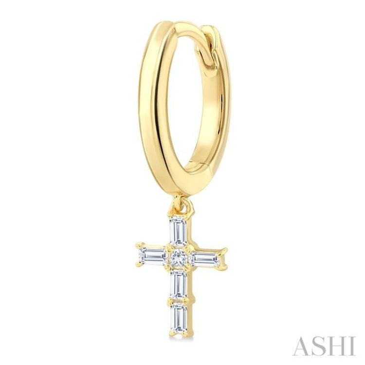 1/5 Ctw Princess and Baguette Cut Diamond Cross Petite Fashion Earrings in 10K Yellow Gold