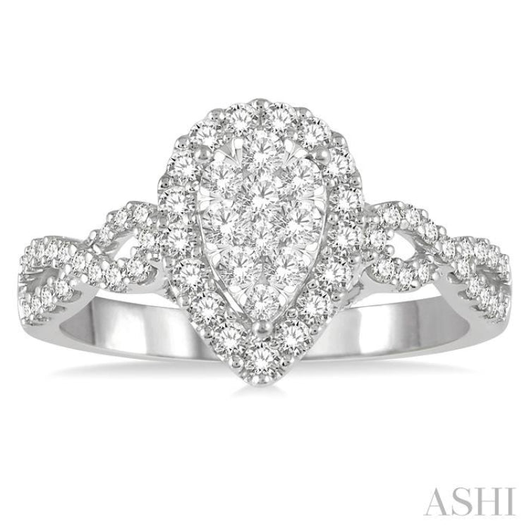 3/4 ctw Pear Shape Diamond Lovebright Ring in 14K White Gold