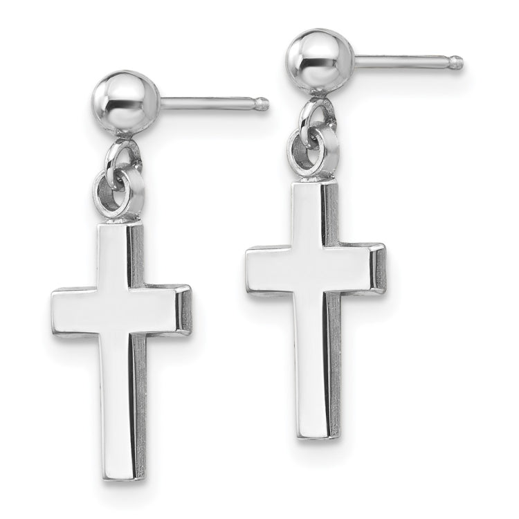 14k White Gold Polished Cross Dangle Post Earrings