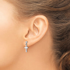 14k White Gold Polished Cross Dangle Post Earrings