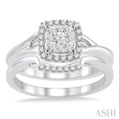 3/8 ctw Diamond Lovebright Wedding Set with 1/3 ctw Engagement Ring and 1/20 ctw Wedding Band in 14K White Gold