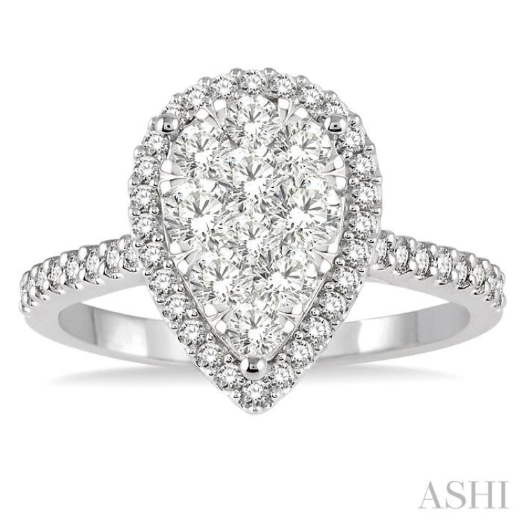 1 ctw Round Cut Lovebright Diamond Pear Shape Ring in 14K White Gold