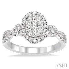 5/8 ctw Oval Shape Round Cut Diamond Lovebright Ring in 14K White Gold
