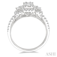 3/4 Ctw Layered Round Cut and Baguette Diamond Ring in 14K White Gold