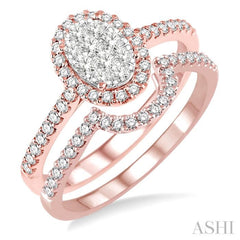 3/4 ctw Oval Shape Diamond Lovebright Wedding Set with 1/2 ctw Engagement Ring and 1/5 ctw Wedding Band in 14K Rose and White Gold